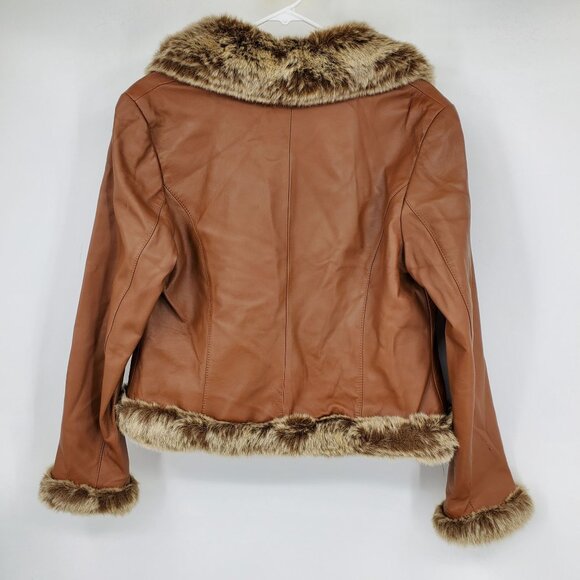 One Girl Who Brown Leather Y2K Western Fur Afghan Penny Lane Jacket Coat MobWife - Picture 3 of 13